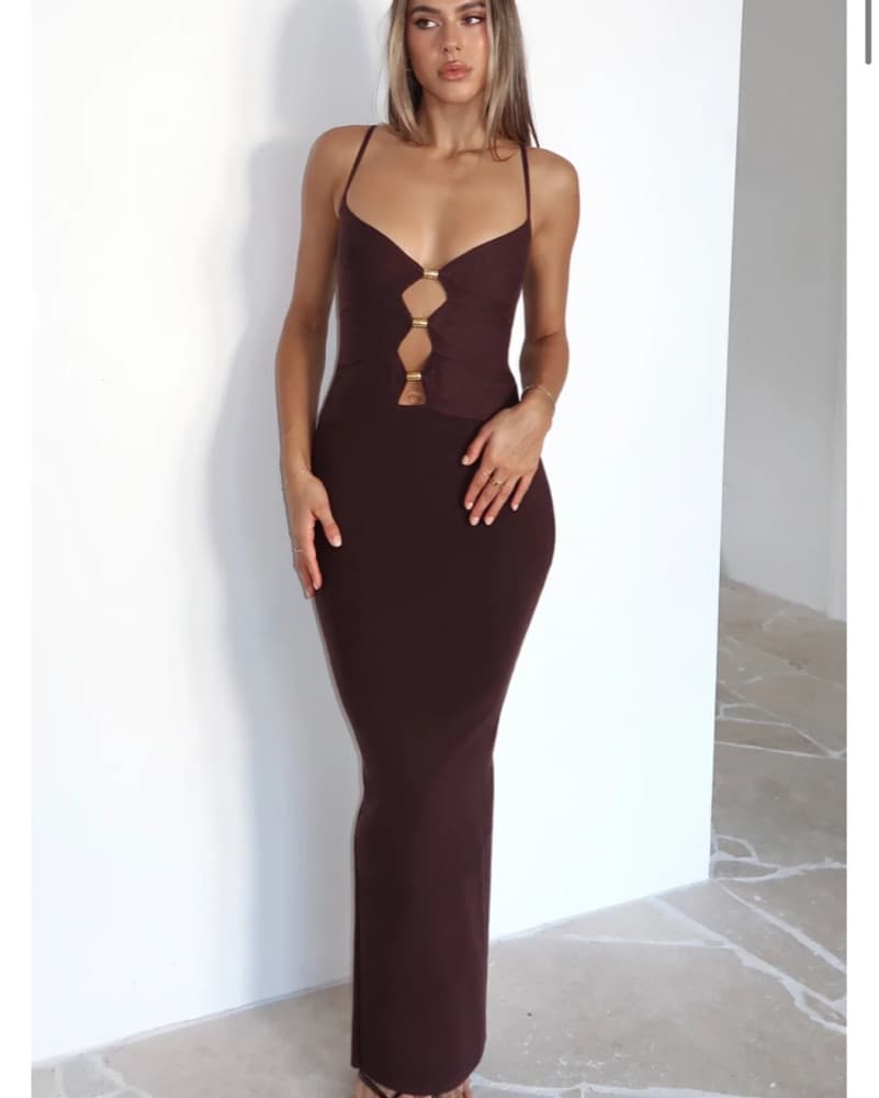 Glamorous Brown Maxi Dress With Gold - Image 2