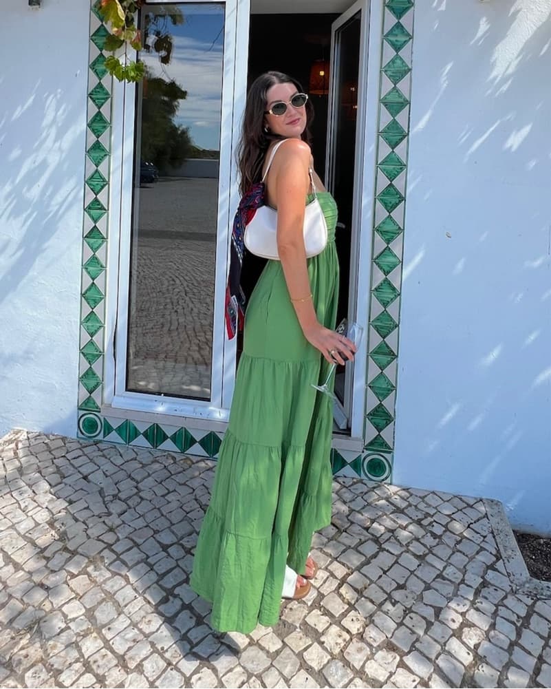 Elegant Green Tiered Maxi Dress - Image 2