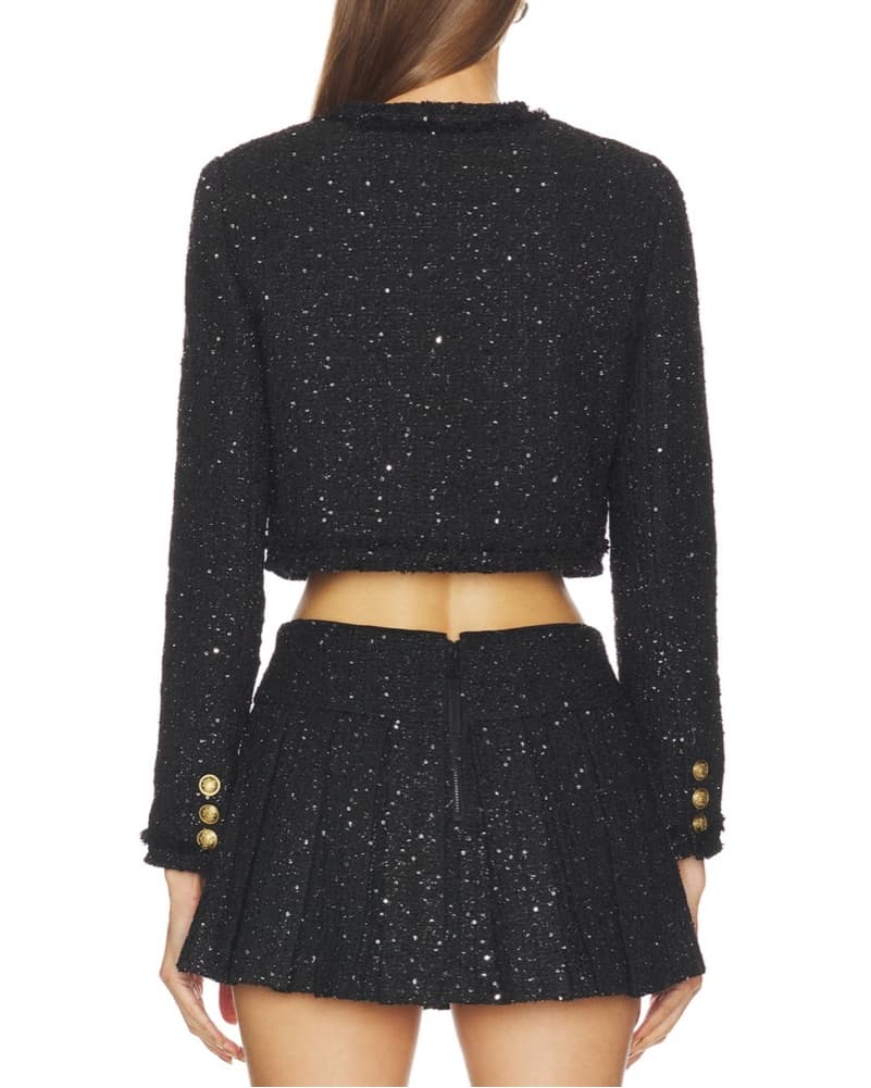 Sparkly Black Cropped Jacket and Mini Skirt Set - Image 3