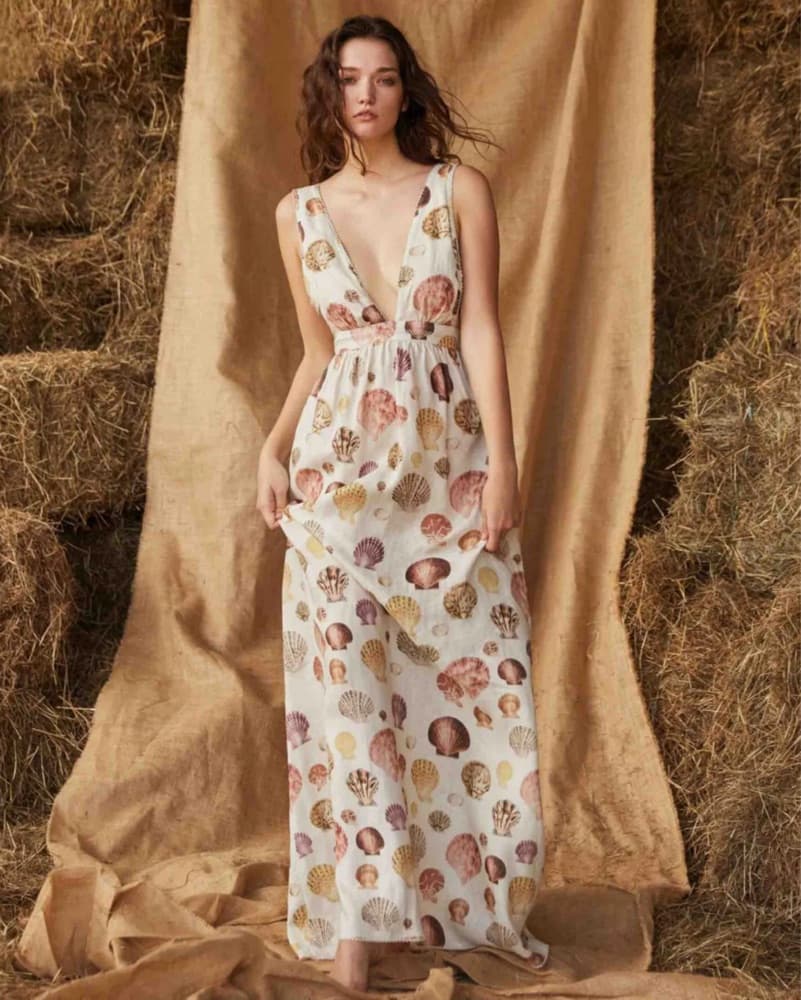 Shell Pattern Linen Maxi Dress - Image 1