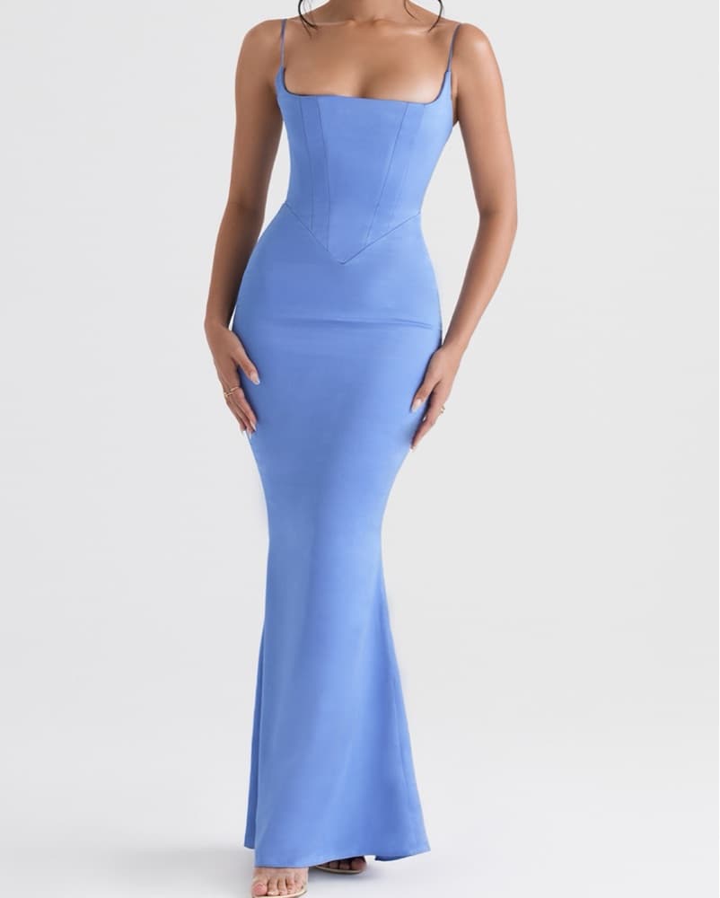 House Of CB Blue Satin Formal Dress - Image 3