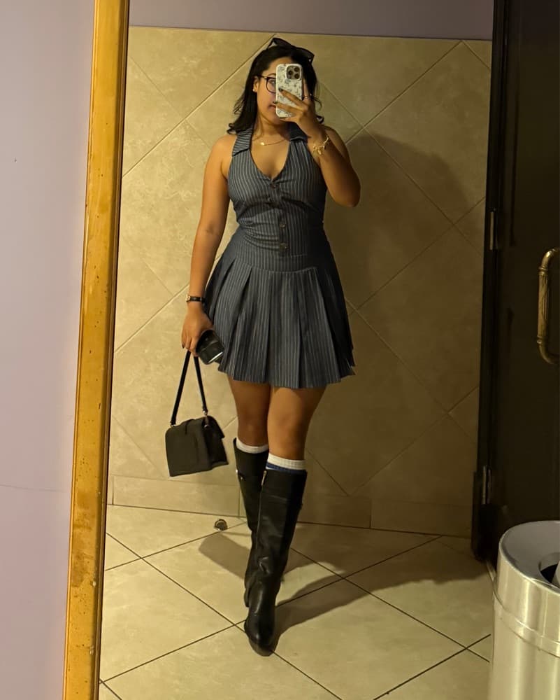 Pin Stripped Halter Dress - Image 1