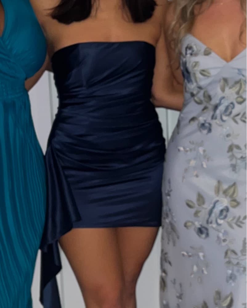 Navy Satin Mini Dress - Image 5