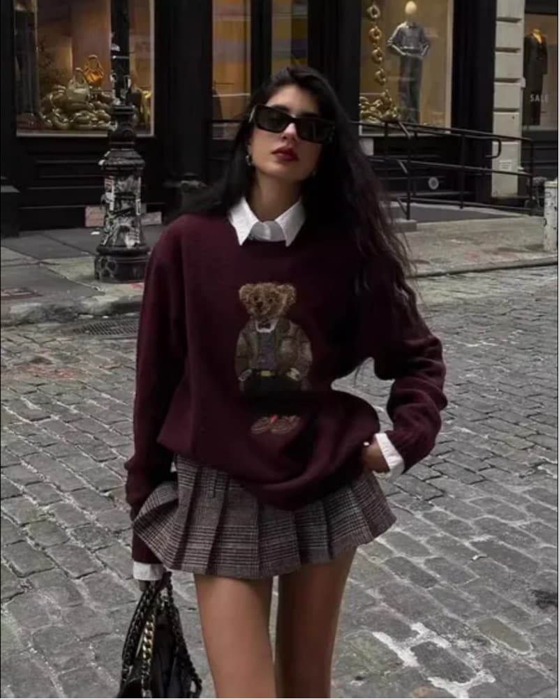 RL Inspired Burgundy Bear Sweater - Image 1
