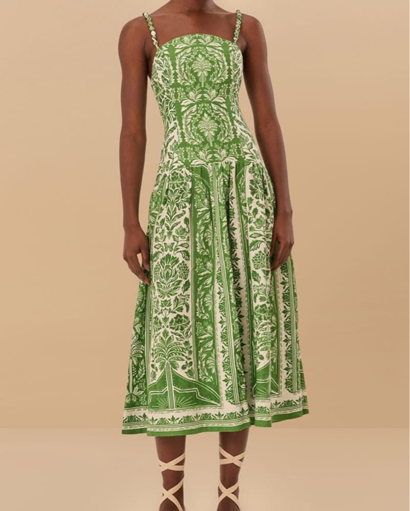 Farm Rio Green Linen Midi Dress - Image 1