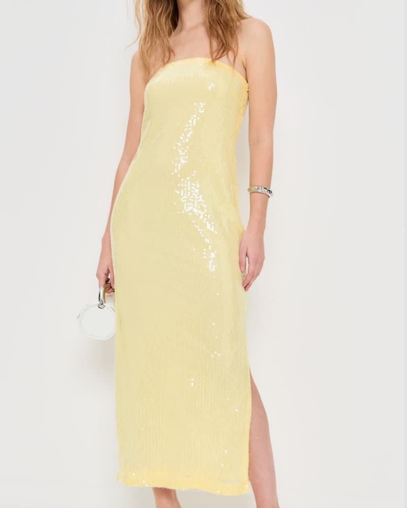 Strapless Yellow Sequin Maxi Dress - Image 1
