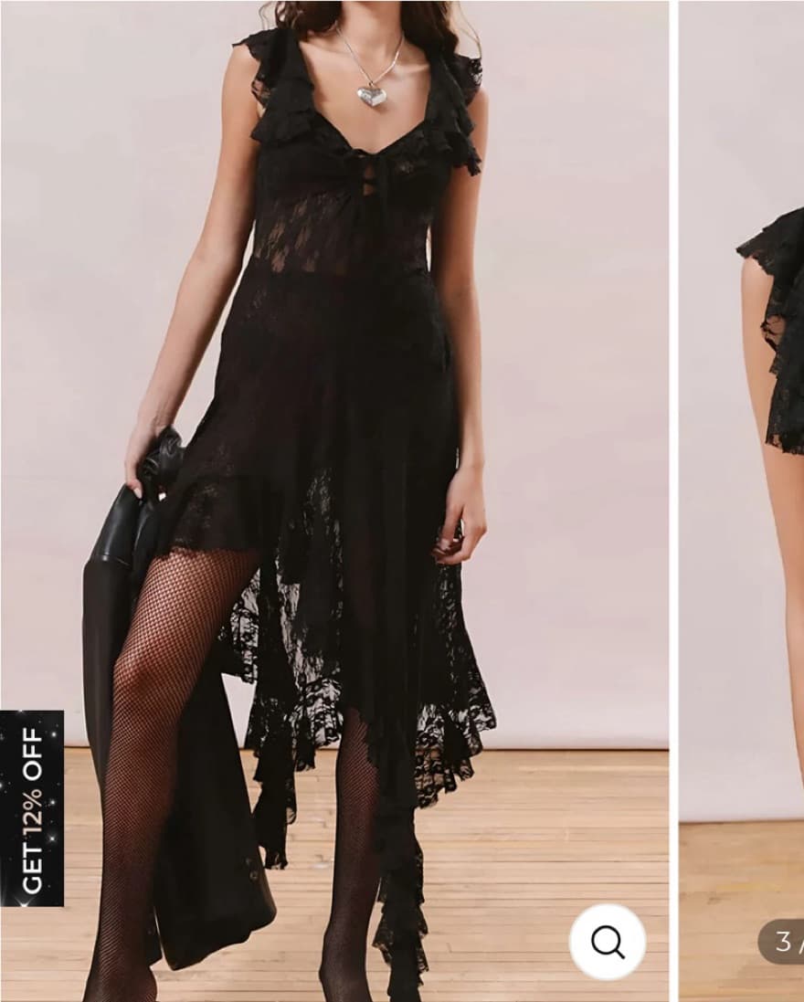 Black Sheer Lace Midi Dress With Ruffles - Image 1