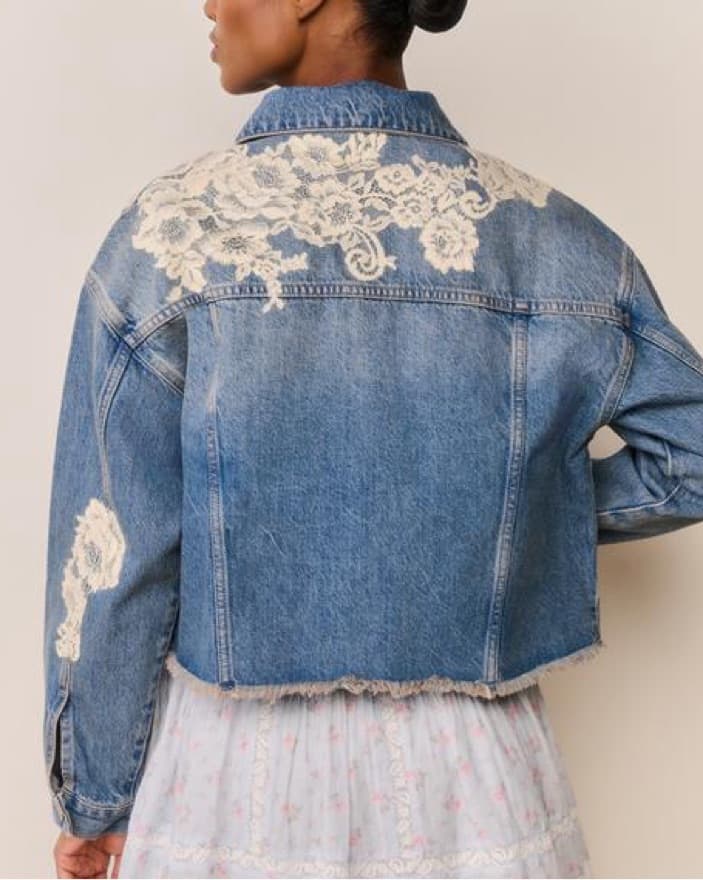 Cropped jean jacket With Lace Applique  - Image 4