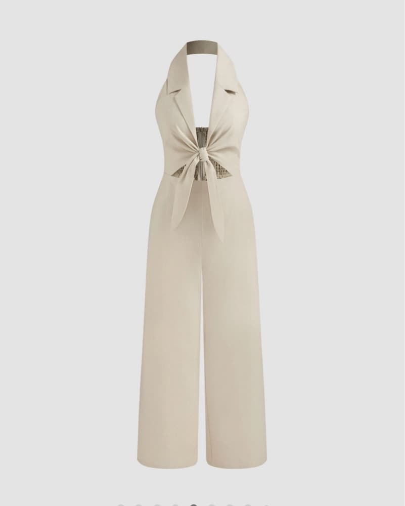 Linen Halter Front Knot Jumpsuit - Image 4