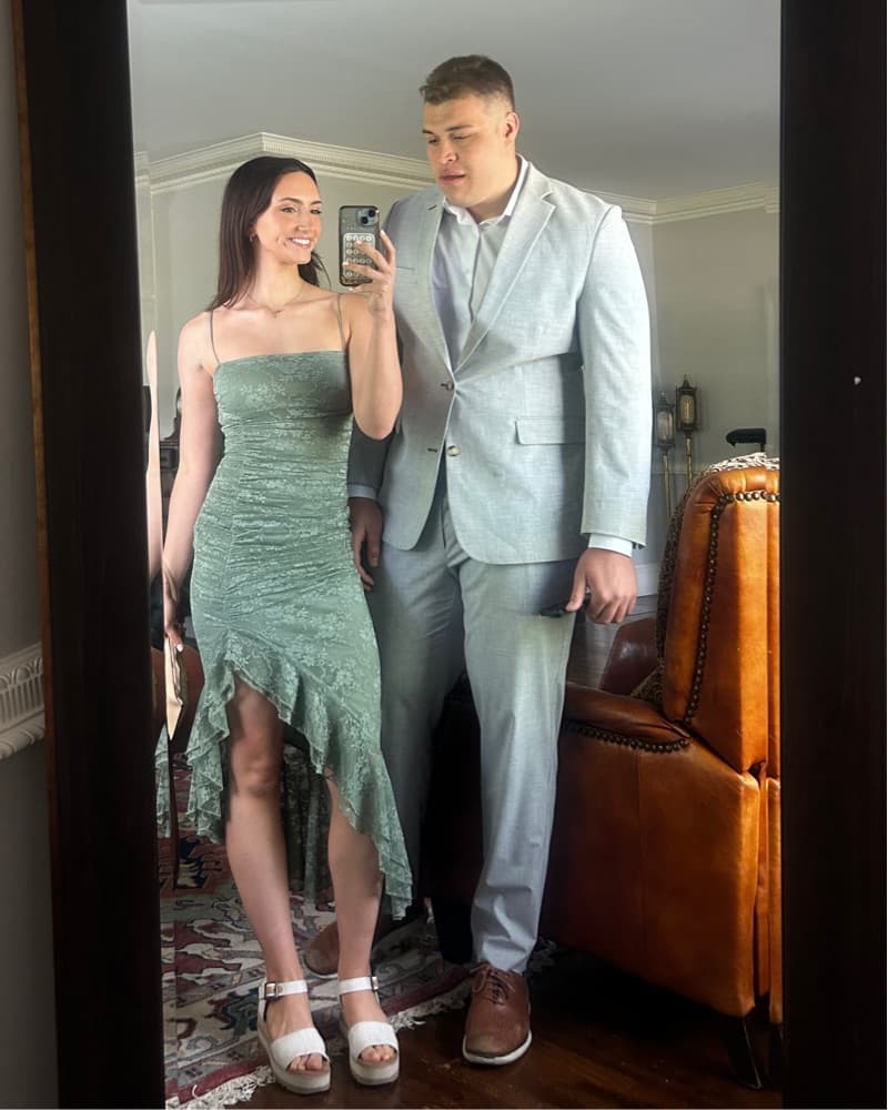 Sage Green Lace Midi Dres - Image 1