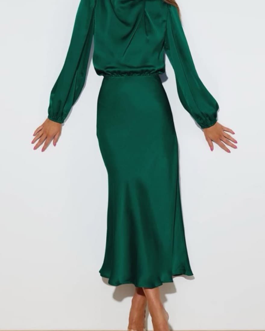 Long Sleeve Satin Mock Neck Dress - Image 1
