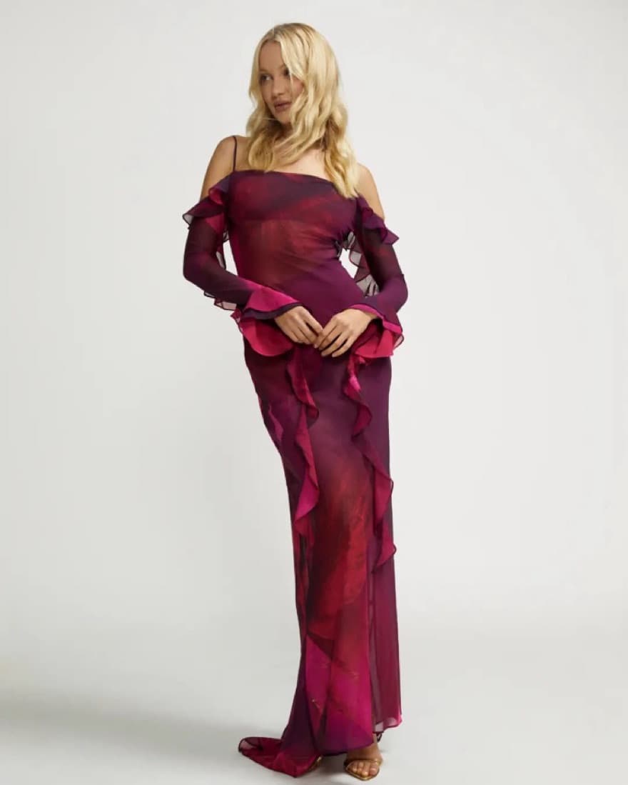 Captivating Floral Ruffle Gown  - Image 3