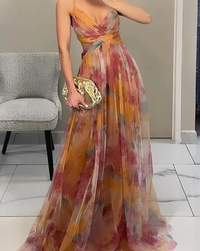 Vibrant Floral Chiffon Gown - Image 1