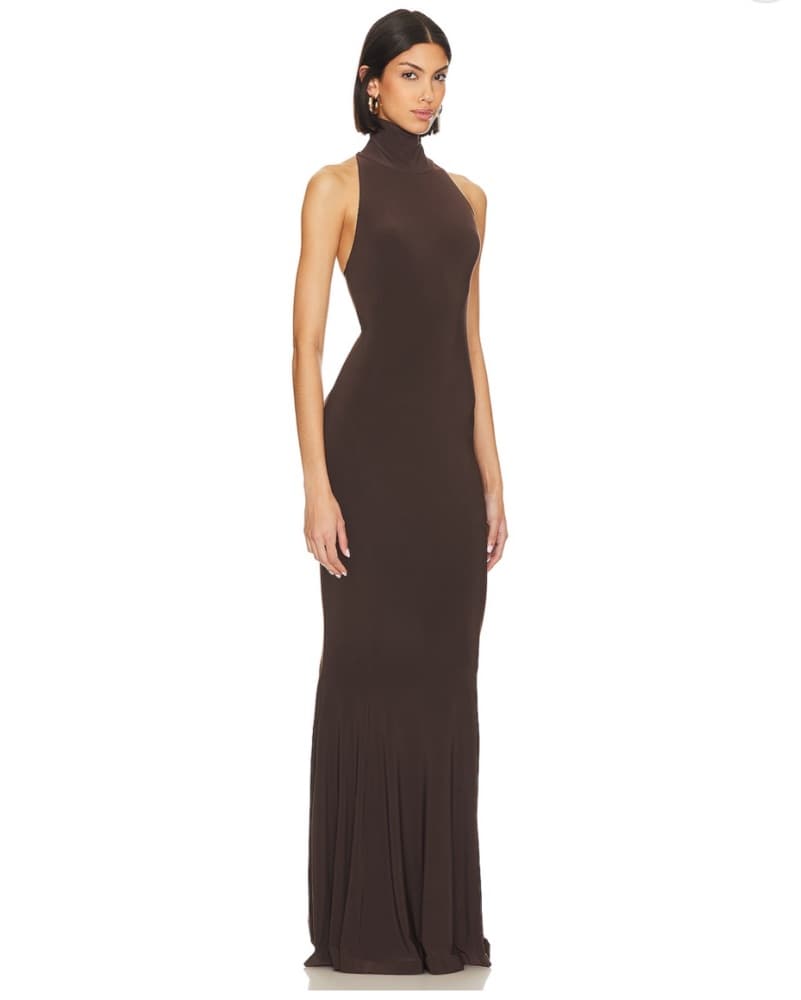 Halter Turtle Fishtail Gown in Chocolate - Image 2