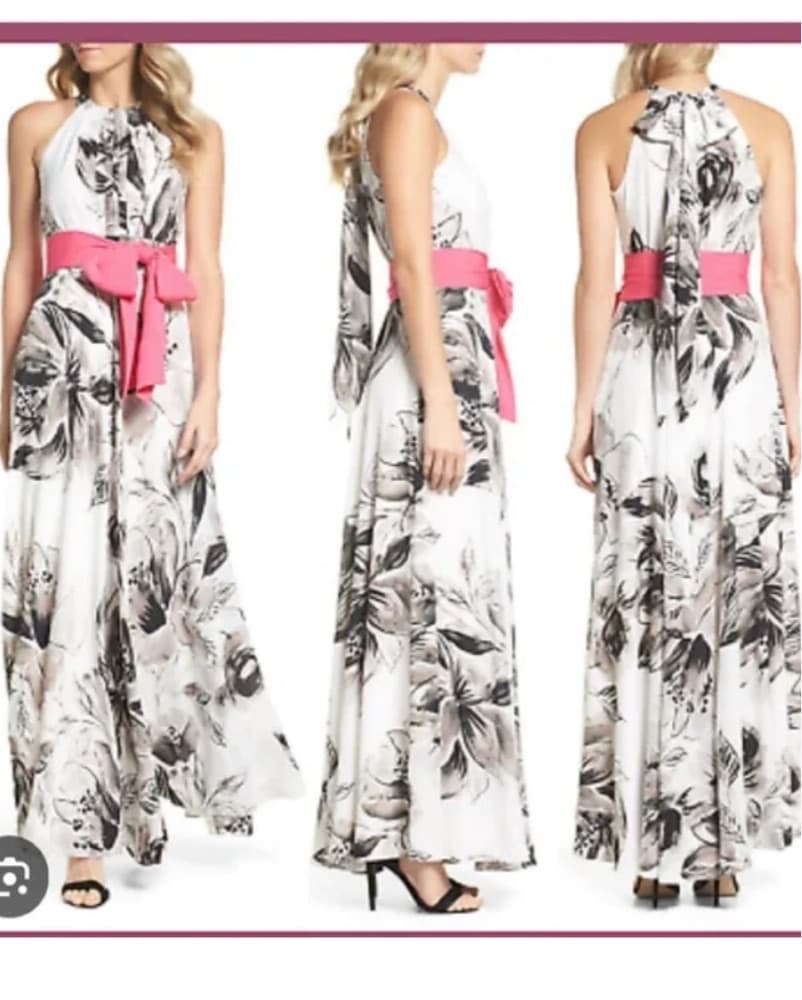 Tropical Floral Maxi Dress with Bow - Image 3
