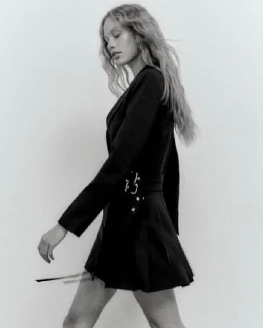 Zara Pleated Blazer Dress Black - Image 3