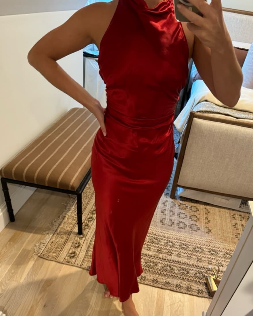 Reformation Red Silk Slip Dress - Image 2