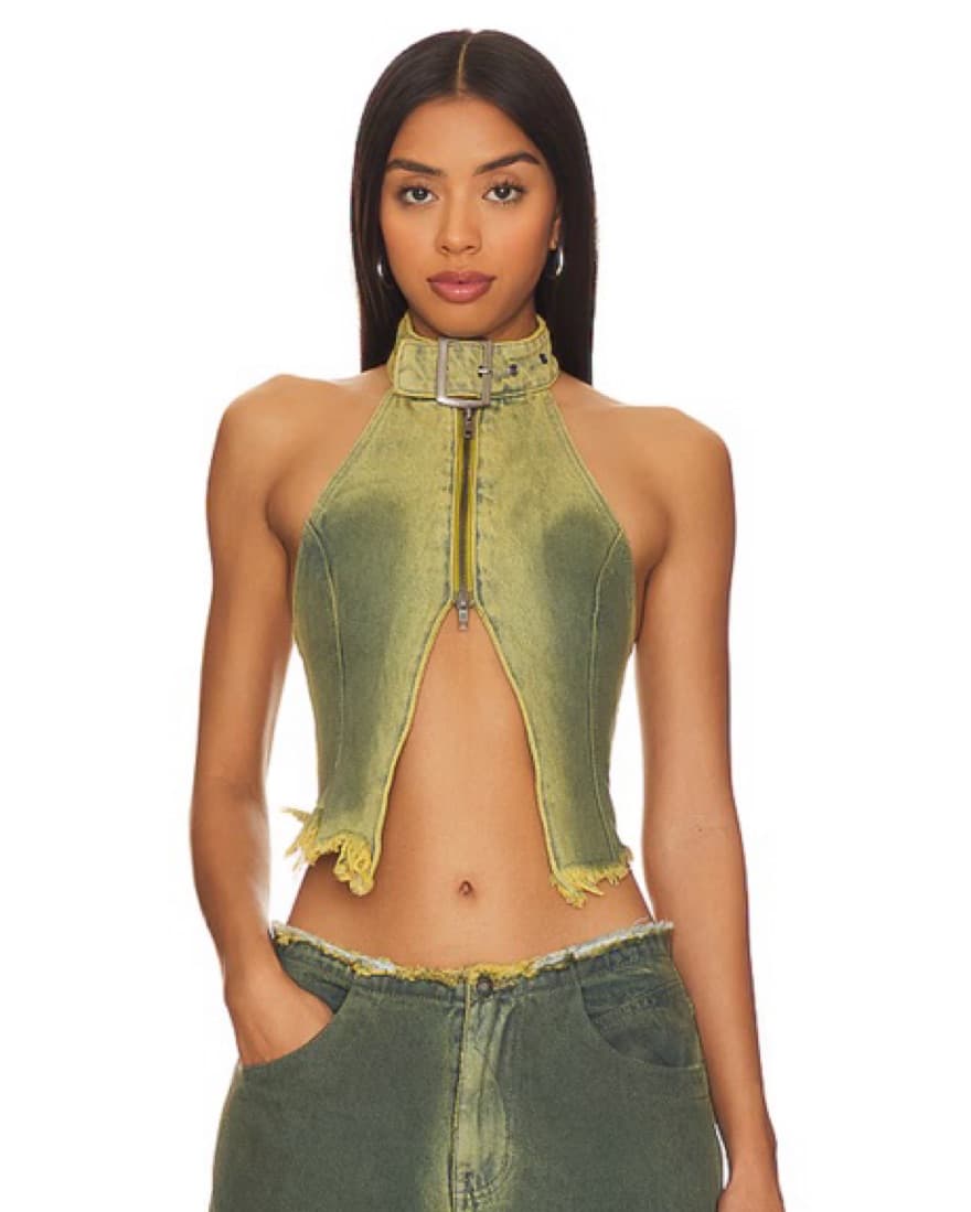 Denim Zip Up Halter  - Image 1