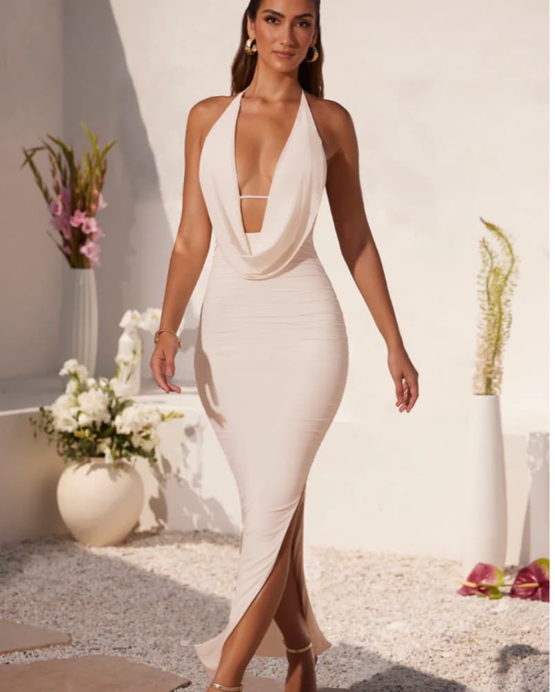 Oh Polly Mariposa Cream Cowl Neck Dress - Image 4
