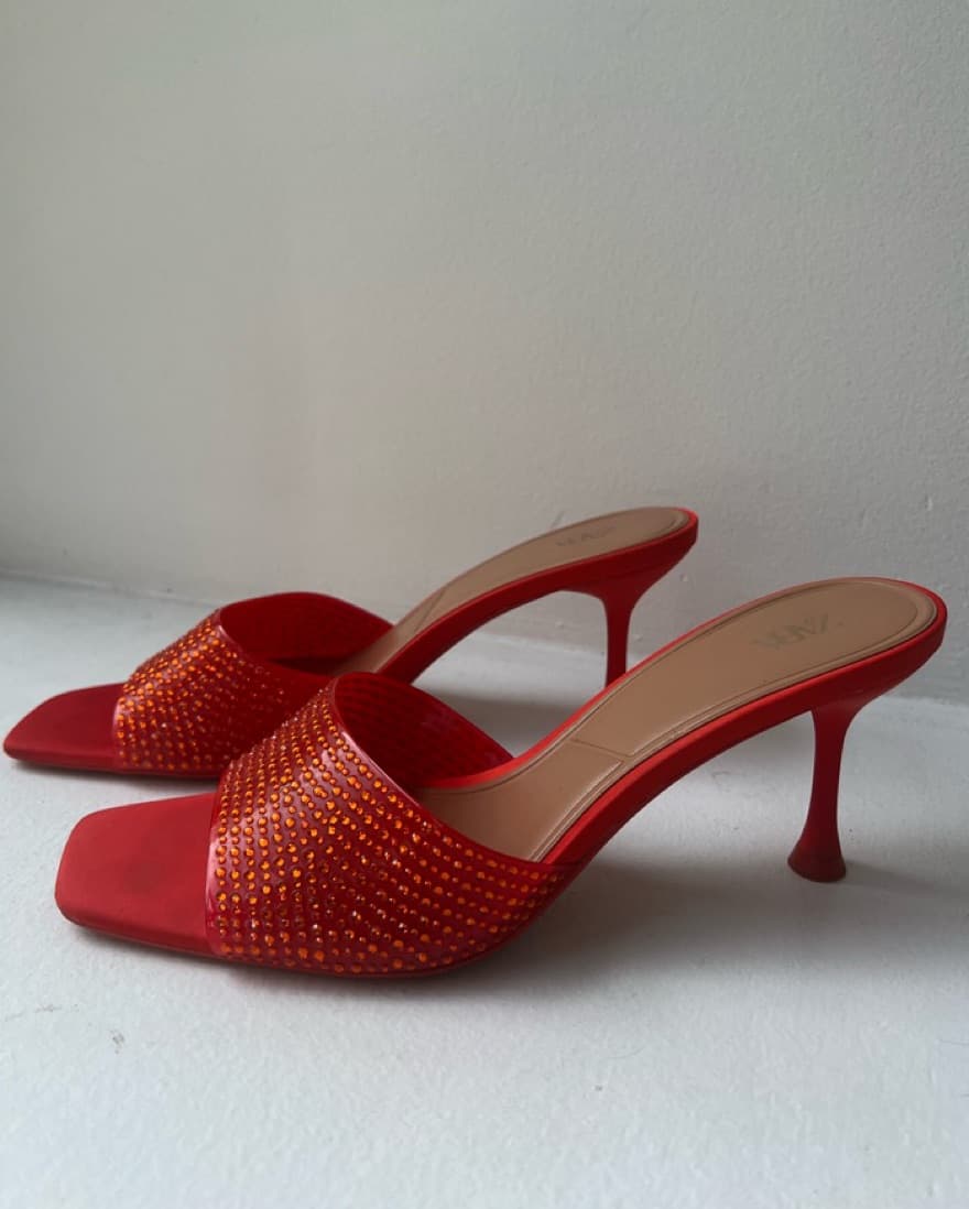 Zara Rhinestone Orange Sandals - Image 1