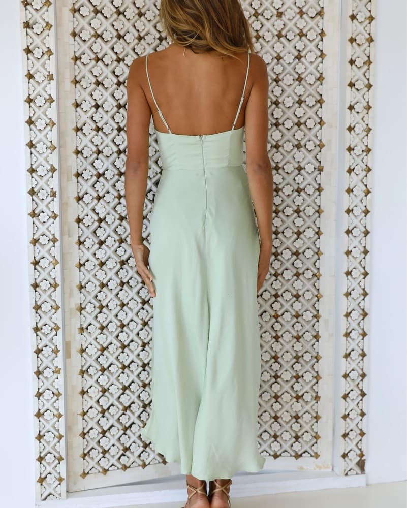 Mint Green Satin Midi Dress - Image 3
