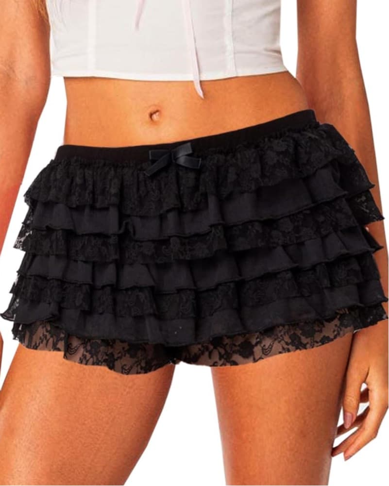 HOT Ruffled Black LACE Mini SHORTS - Image 1
