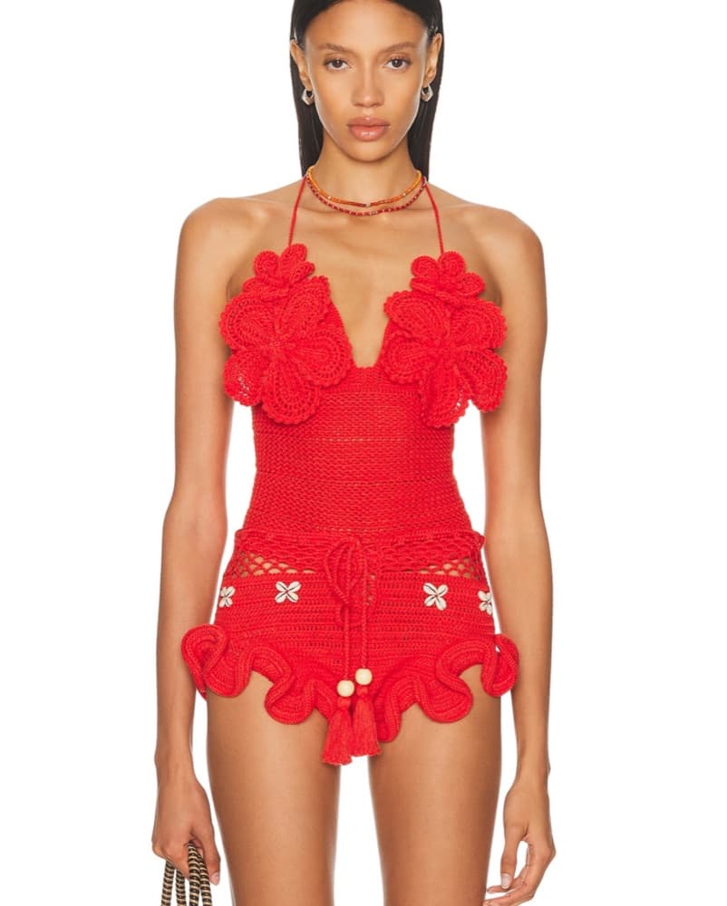 Eliou Red Crochet Top And Short Set - Image 1