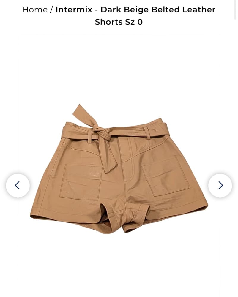Intermix Beige Belted Leather Shorts - Image 2