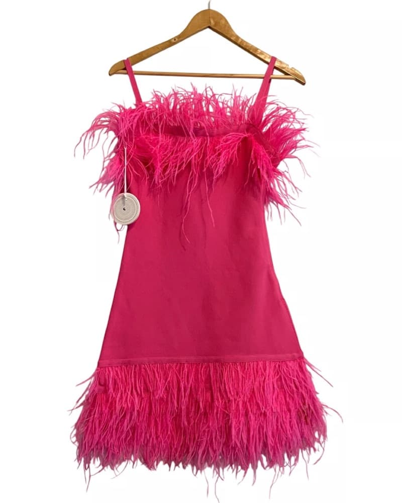 Staud Pink Feather Mini Dress  - Image 5