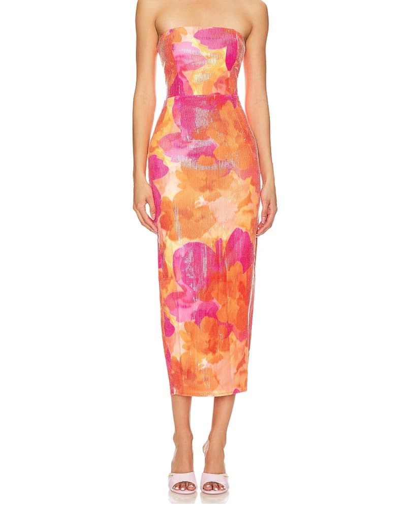 Oralie Midi Dress in Orange Floral - Image 1