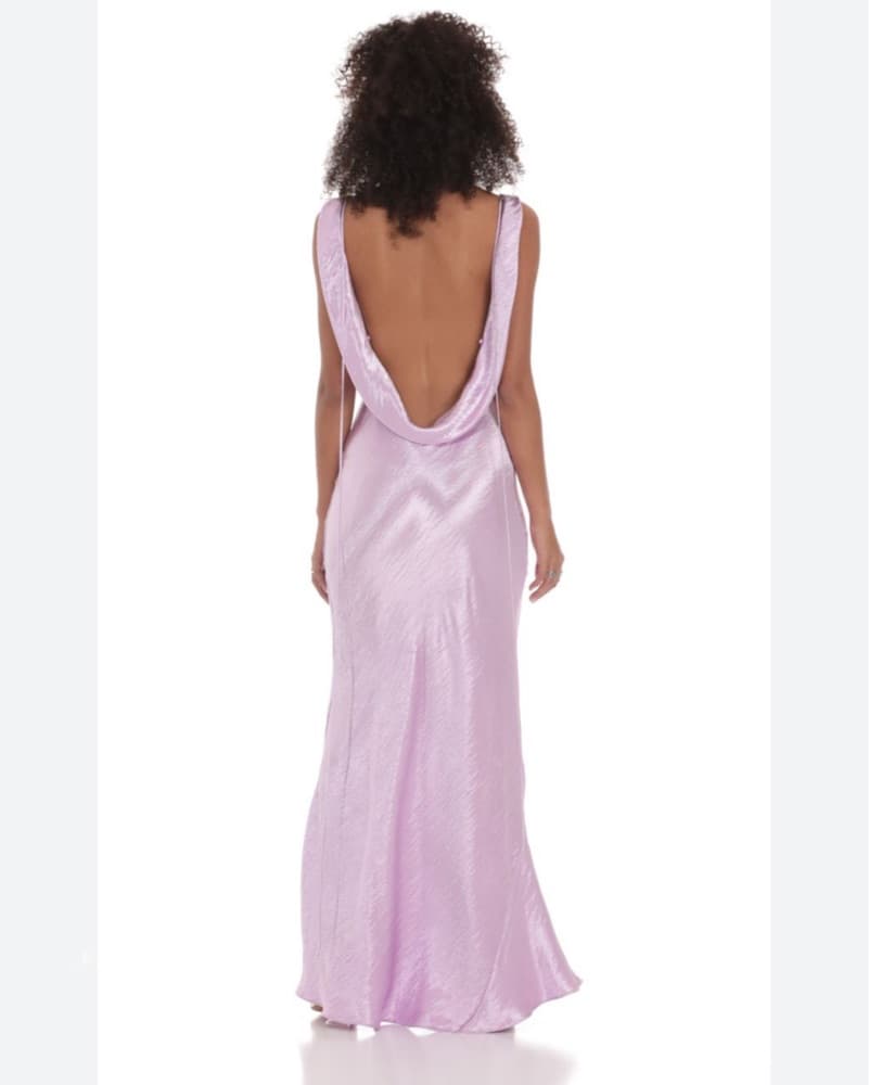 Backless Cowl Neck Satin Gown - Image 1