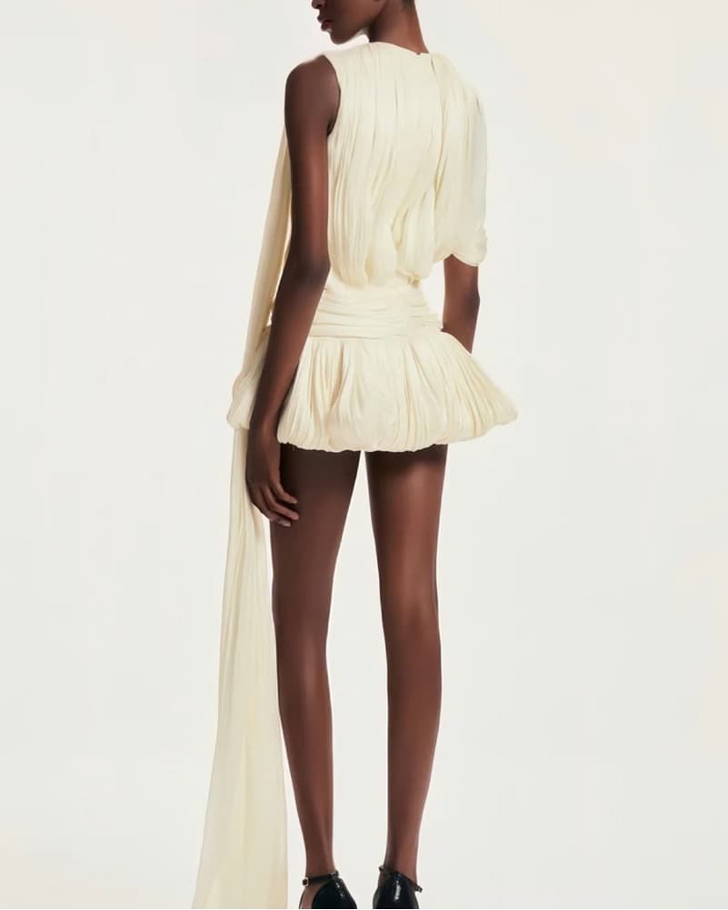 Miss Rosier White Cyrielle Pleated Mini Dress - Image 4
