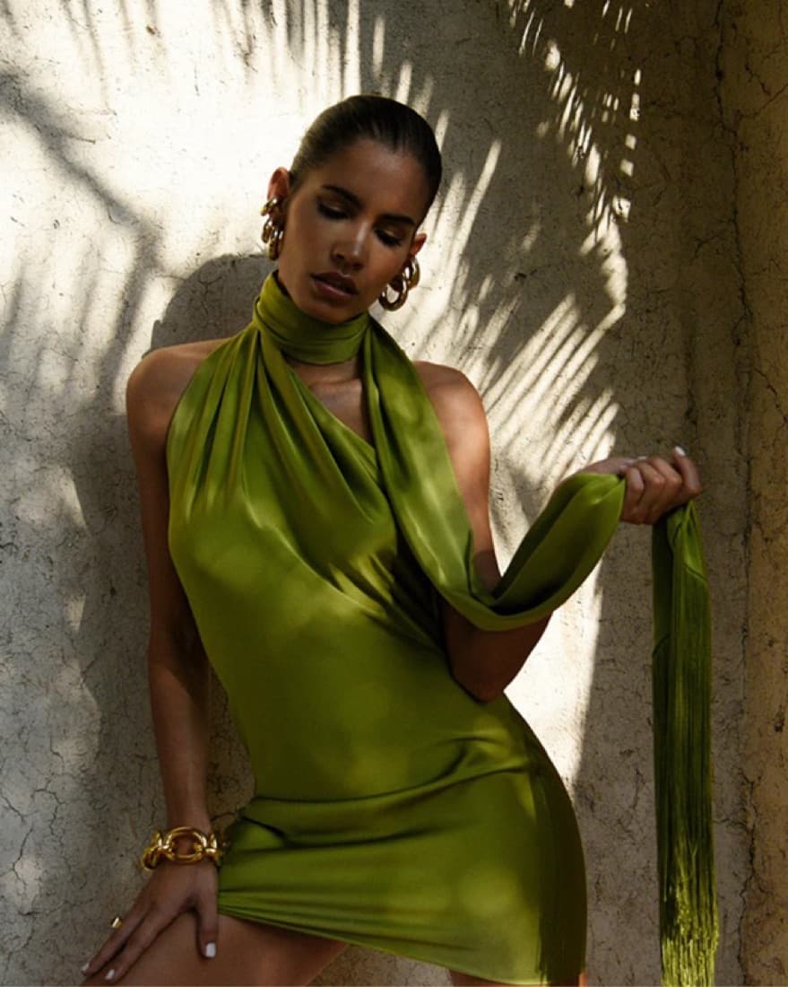 Rat & Boa Green Halter Mini Dress - Image 1