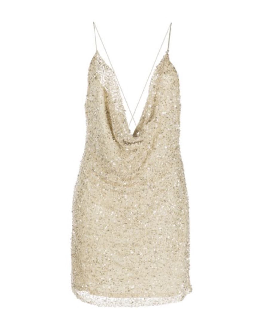 RETROFETE- Gold Sequin Cowl Neck Mini Dress - Image 4