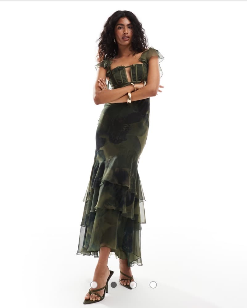 ASOS DESIGN Green Floral Maxi Corset  - Image 3