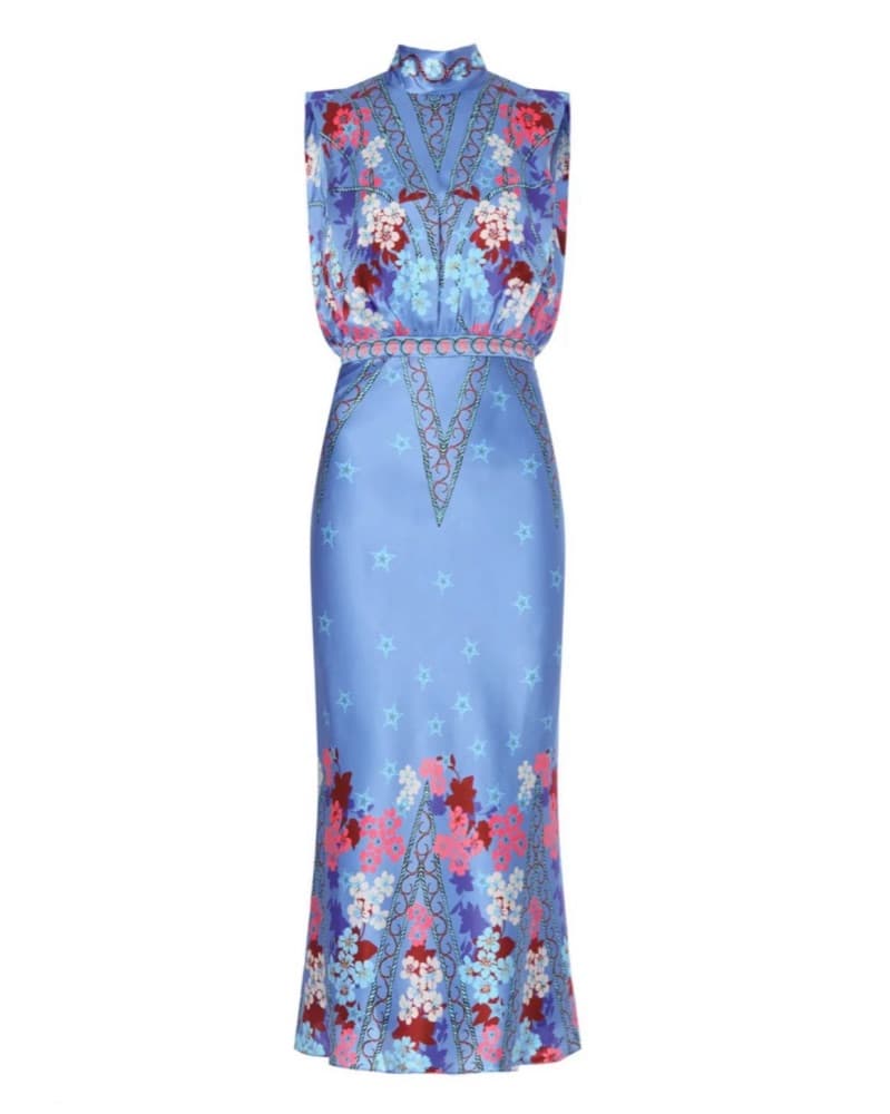 Saloni Vibrant Floral Silk Midi Dress - Image 4