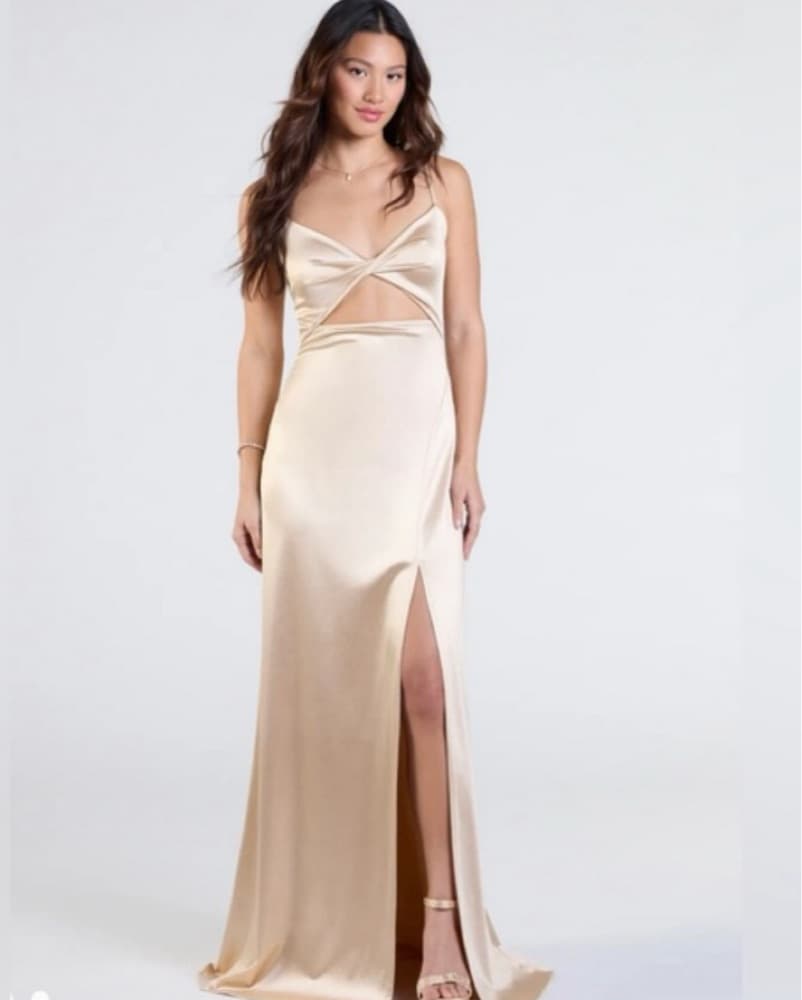 Gold Satin Maxi Dress - Image 1