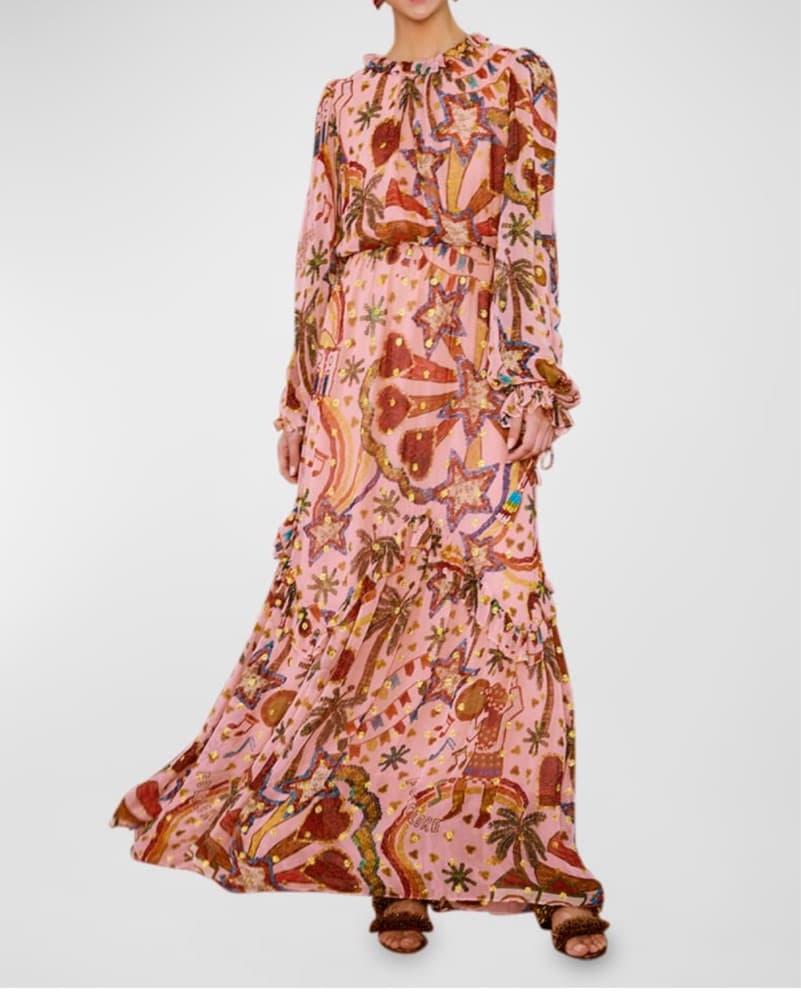 Farm Rio Pink Folk Party Maxi Dress  - Image 1