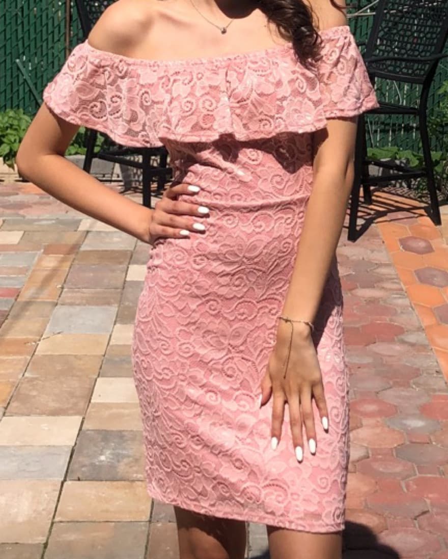 Pink off the shoulder lace dress - Image 3