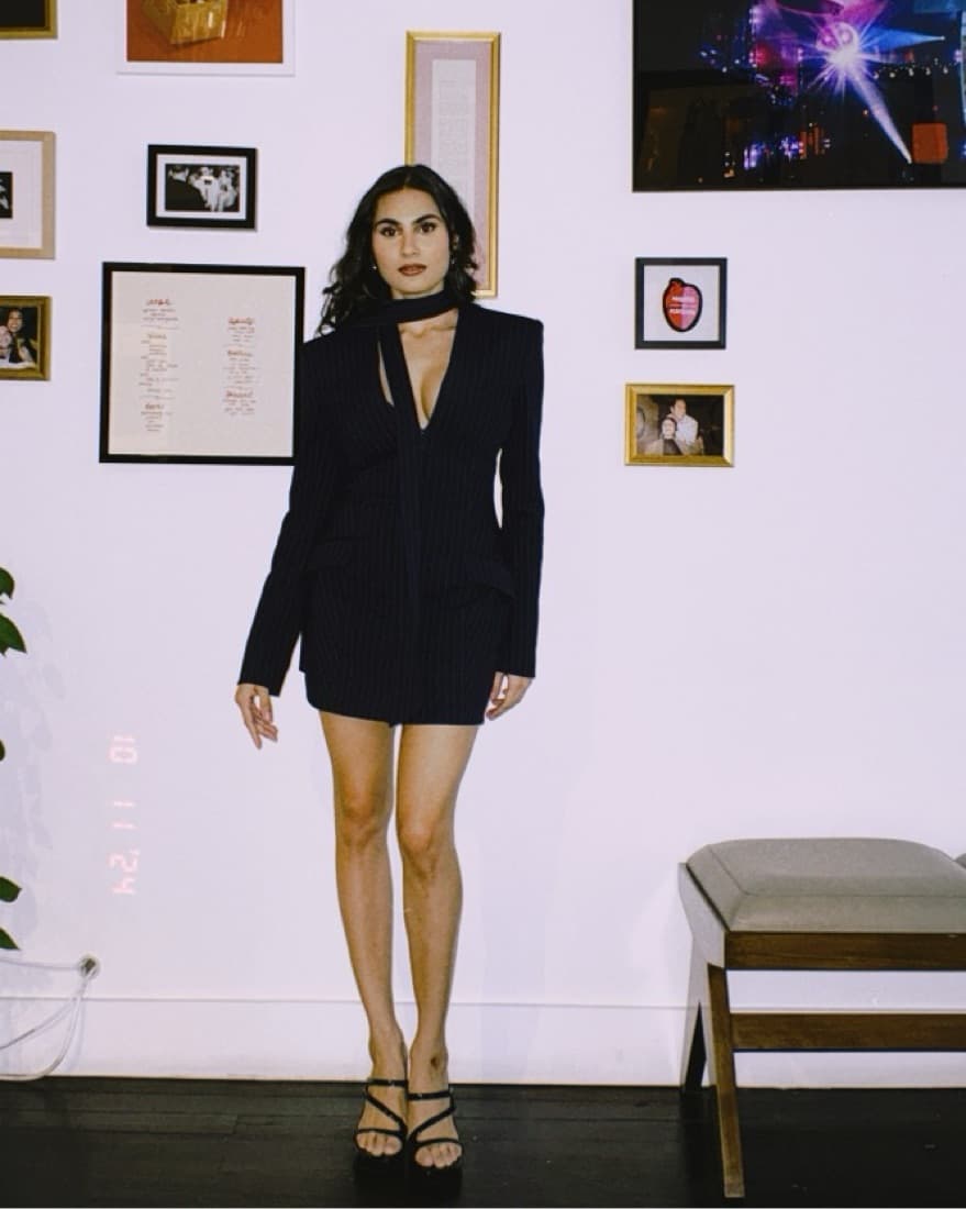Sleek Pinstripe Minidress with Cutout - Image 2