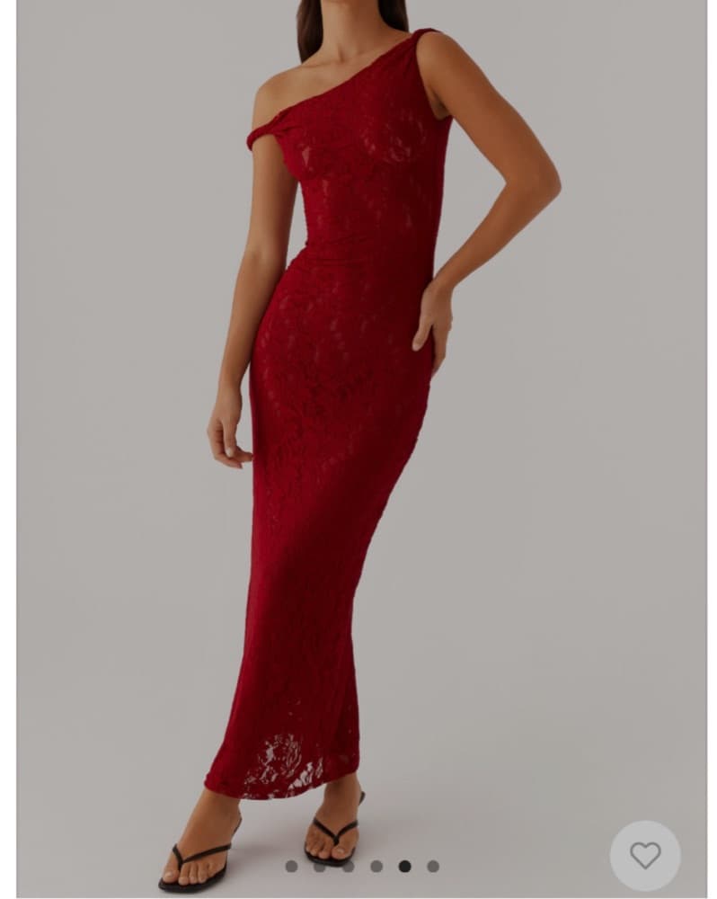 Elegant Lace Red Dress with Cowboy Chic - Image 1