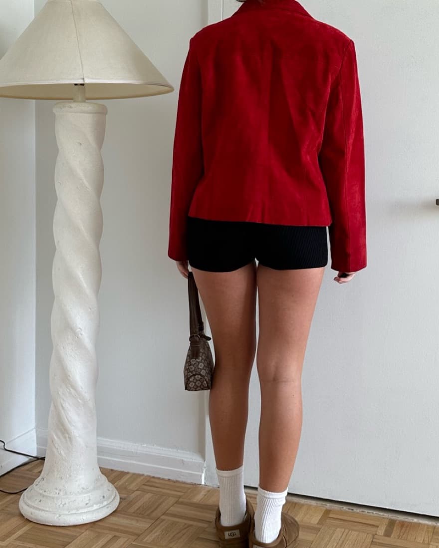 Vintage Red Suede Moto Jacket  - Image 3