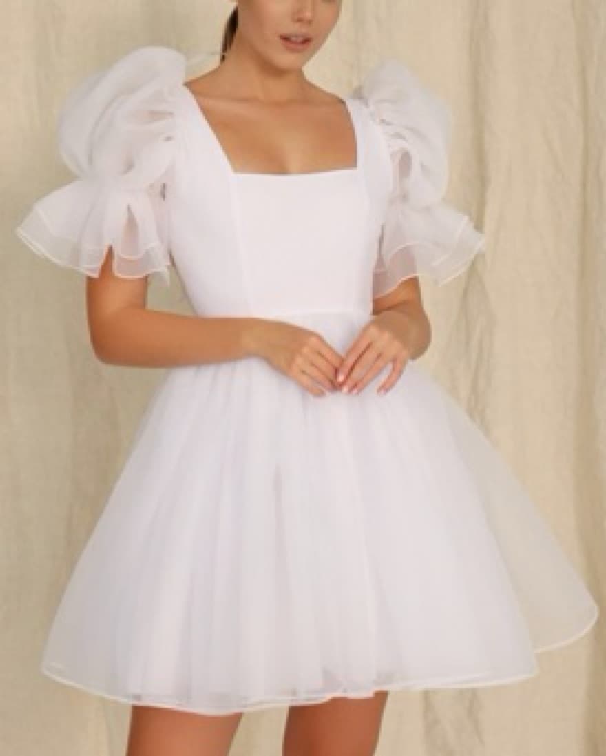 White Puff Sleeve Dress - Image 1