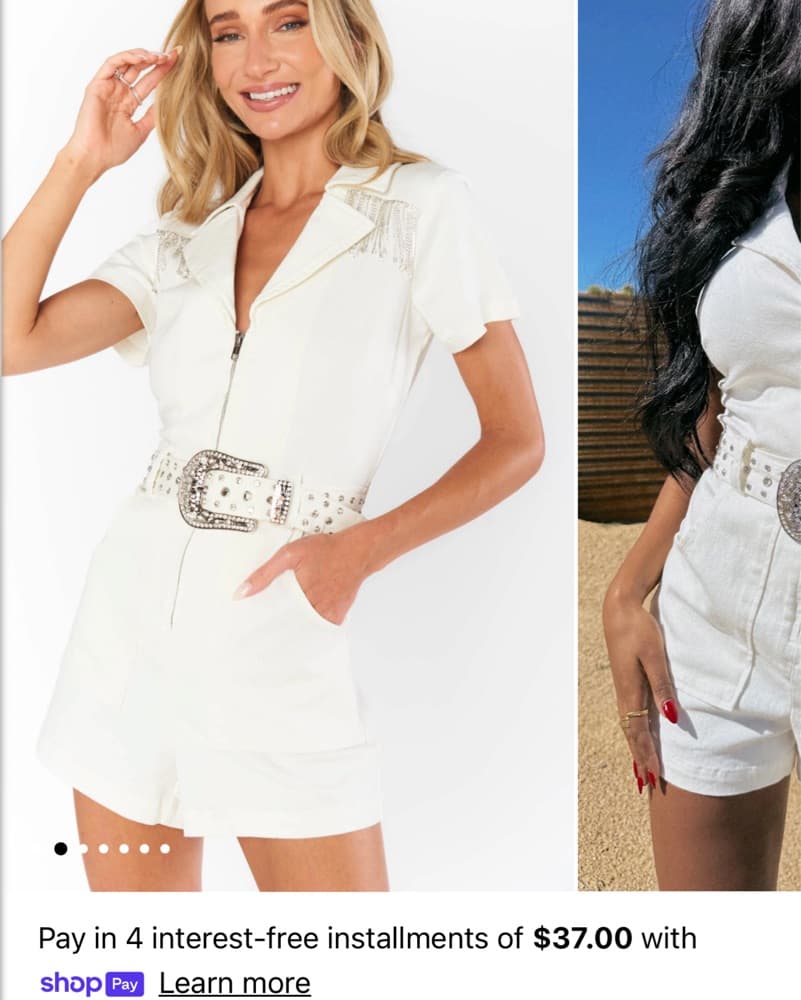 Rhinestone Fringe Denim Romper - Image 1