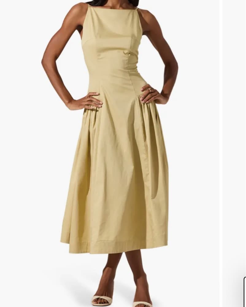 High Neck Open Back Cotton Midi Dress - Image 1