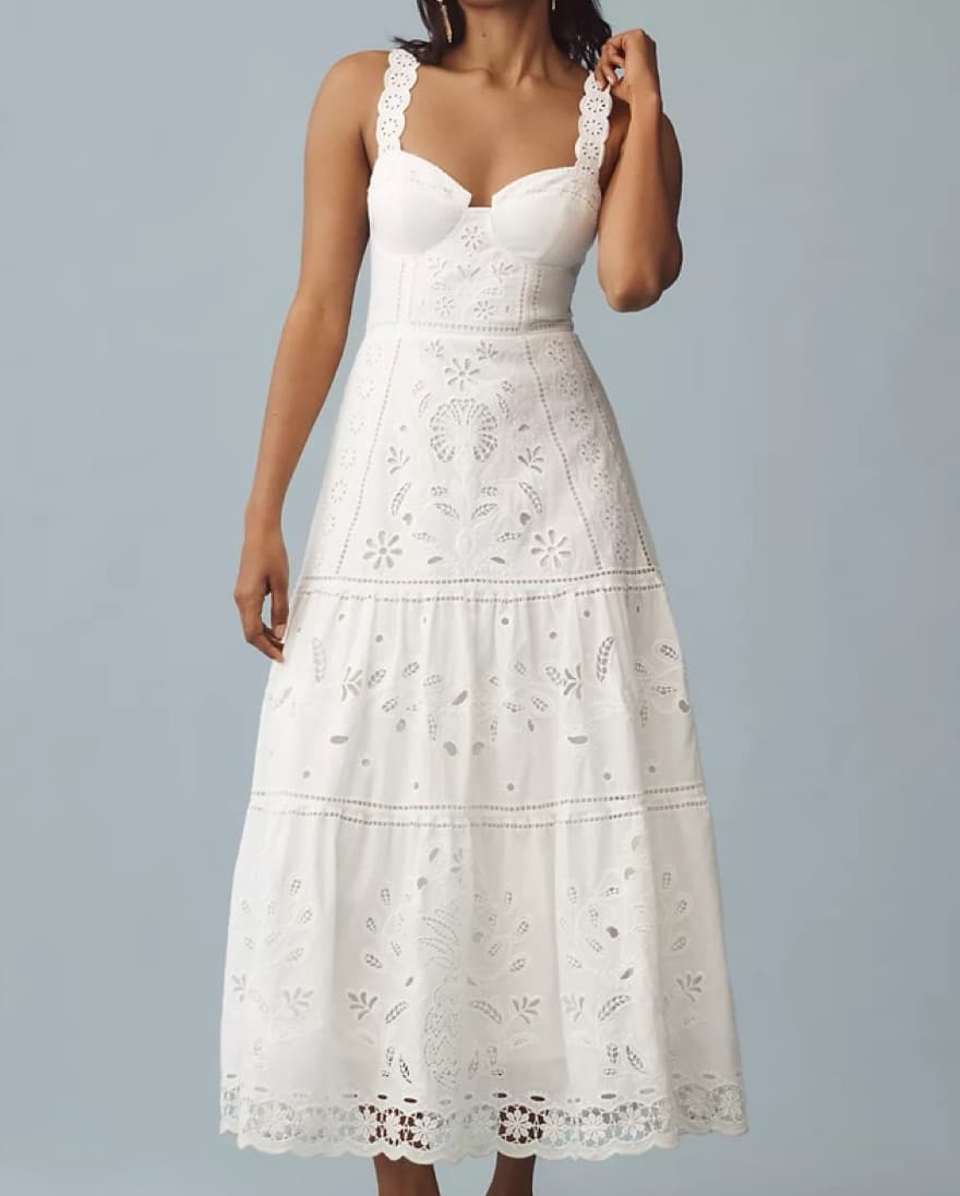 White  Richelieu Embroidery Dress - Image 2
