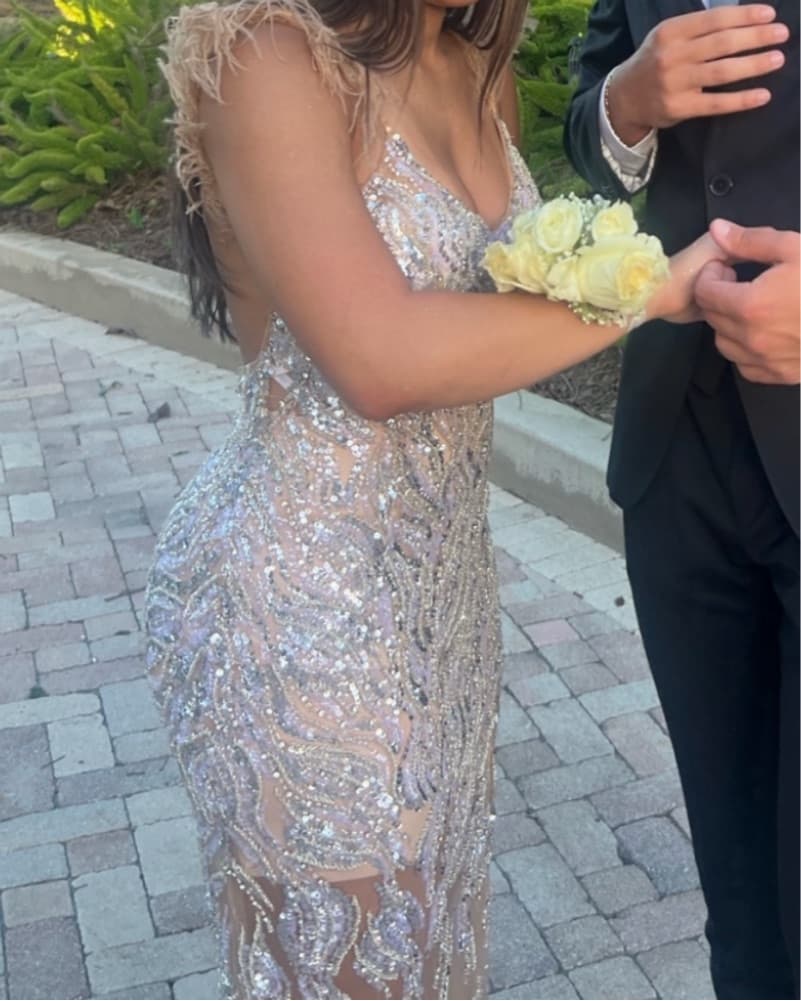 Jovani 06353 Sparkly Gown In SILVER/NUDE - Image 2