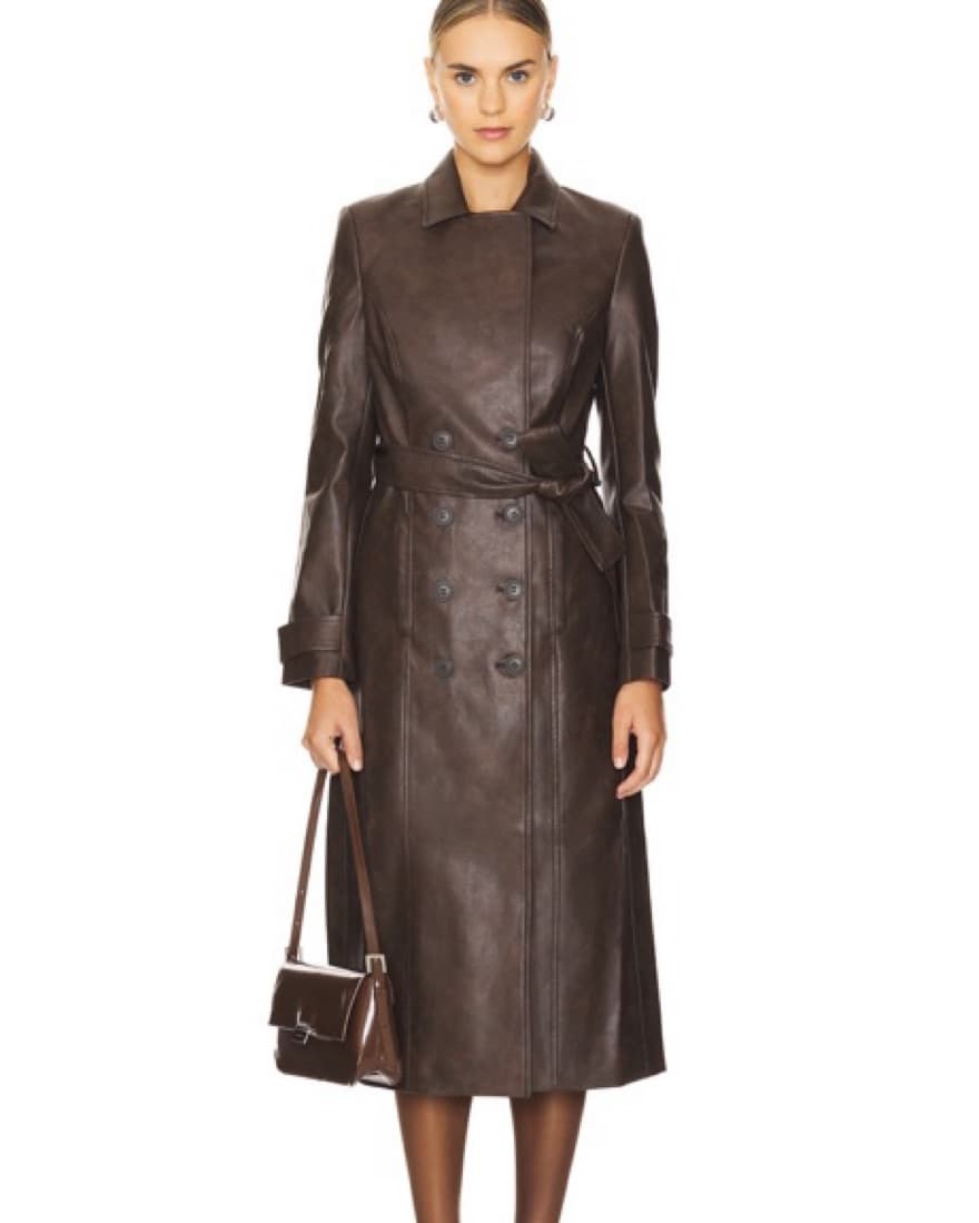 Brown Leather Trench - Image 1