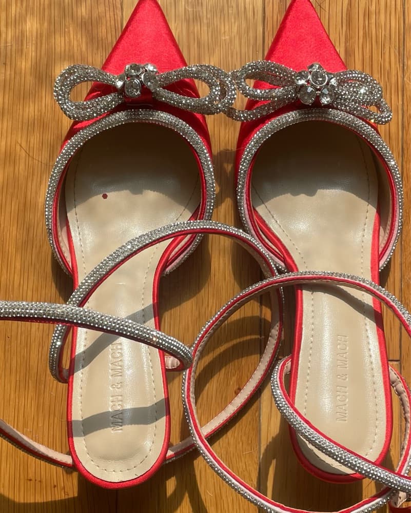 Glamorous Crystal-Embellished Red Satin Pumps - Image 4