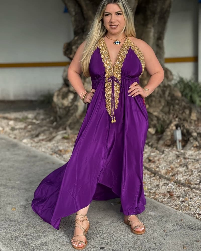 Glamorous Purple Sequin Long Maxi Dress - Image 4